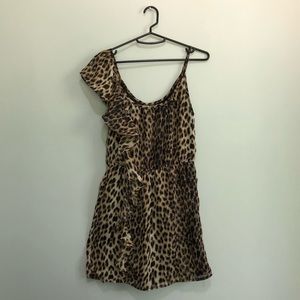 Leopard print one shoulder dress